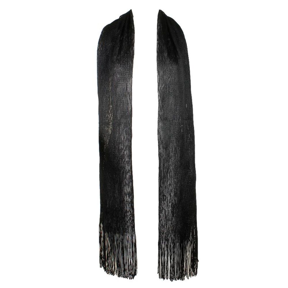 DBFL Ladies Metallic Shimmery Fringed Mesh Evening Scarf Black